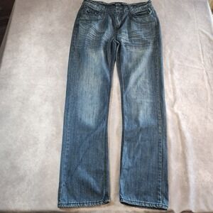 Mens BLACK Jeans Straight Leg Blue Wash Denim Pants Size 34/34